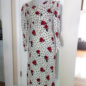 Vtg yet NWT (yes!!! NWT) RICHILENE New York U.S.A. Ivory Red Rose Dress - 10